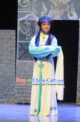 Chinese Shaoxing Opera Maidservant The Peacocks Fly To The Southeast Hua Tan Dress Yue Opera Apparels Garment Servant Girl Costumes and Hair Accessories