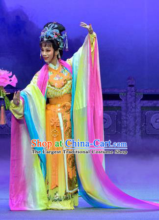 Chinese Shaoxing Opera Goddess Pi Shan Jiu Mu Qian Yulian Apparels Dress Costumes Yue Opera Hua Tan Actress Garment and Headpieces