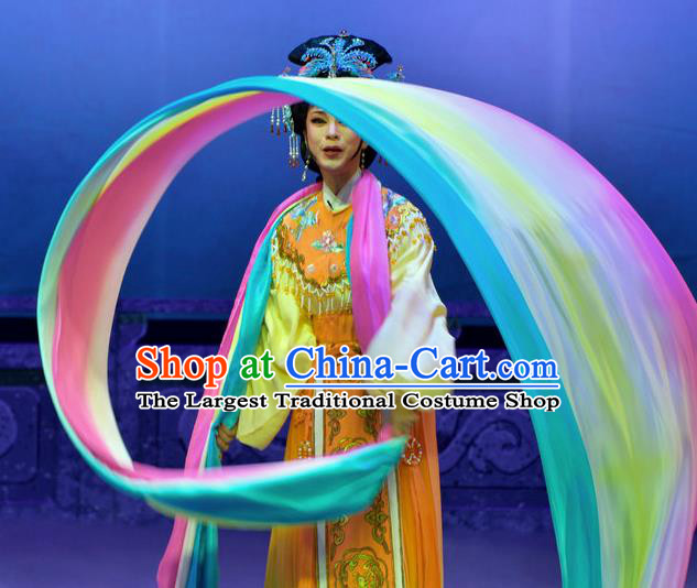 Chinese Shaoxing Opera Goddess Pi Shan Jiu Mu Qian Yulian Apparels Dress Costumes Yue Opera Hua Tan Actress Garment and Headpieces