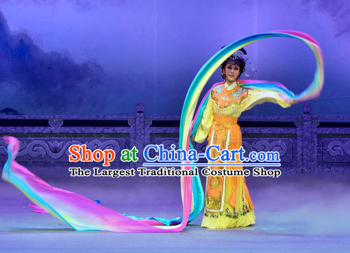 Chinese Shaoxing Opera Goddess Pi Shan Jiu Mu Qian Yulian Apparels Dress Costumes Yue Opera Hua Tan Actress Garment and Headpieces