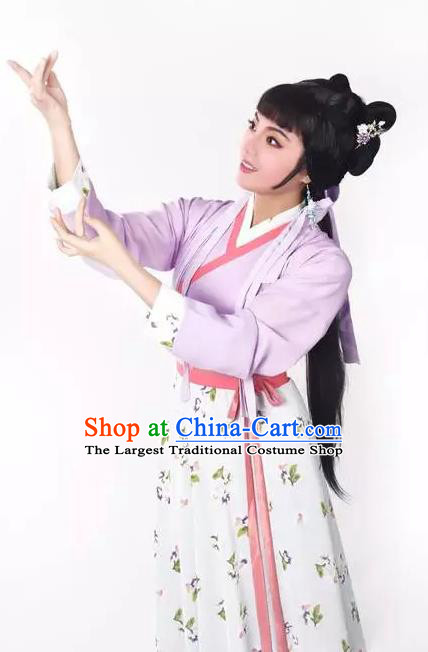 Chinese Shaoxing Opera Maidservant Costumes Zhang Yu Niang Apparels Yue Opera Garment Village Girl Dress and Headpieces
