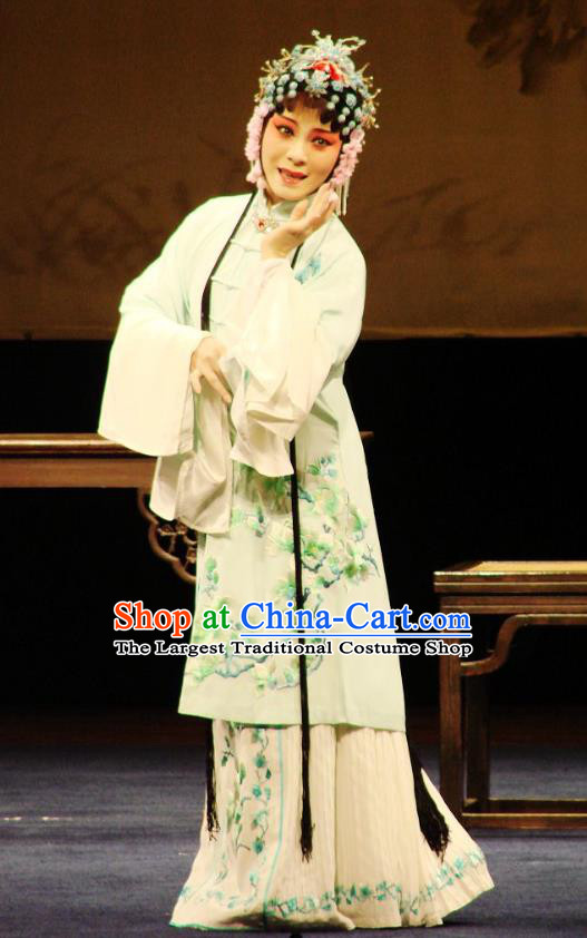 Chinese Kun Opera Young Female Costumes Apparels and Headdress Green Peony Traditional Kunqu Opera Actress Yang Wan E Dress Garment