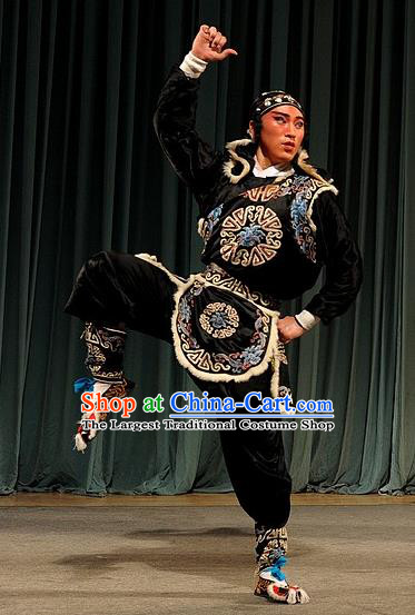 Qing Zhong Ji Chinese Kun Opera Martial Male Apparels Costumes and Headwear Kunqu Opera Wusheng Garment Takefu Clothing