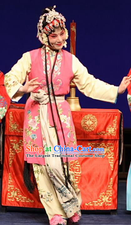 Chinese Kun Opera Young Lady Costumes Apparels and Headdress Feng Zheng Wu Traditional Kunqu Opera Servant Girl Dress Garment