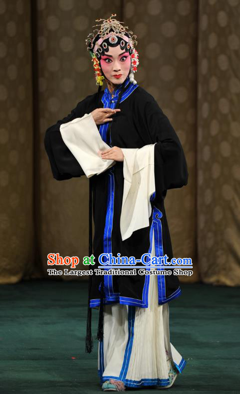 Chinese Kun Opera Tsing Yi Zou Feixia Costumes Apparels and Headpieces Yu Jia Le Traditional Kunqu Opera Distress Maiden Black Dress Garment