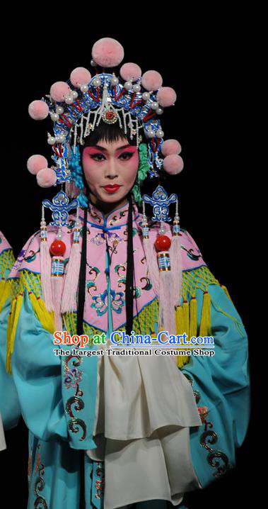 Chinese Kun Opera Court Maid Costumes Apparels and Headdress Yu Jia Le Traditional Kunqu Opera Actress Blue Dress Garment