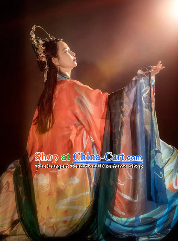 Traditional Chinese Tang Dynasty Noble Female Historical Costumes Ancient Palace Lady Embroidered Hanfu Dress Complete Set