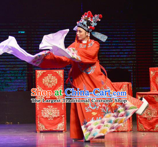 Chinese Shaoxing Opera Xiao Sheng Garment and Hat Yue Opera The Arrogant Princess Apparels Costumes Bridegroom Red Robe