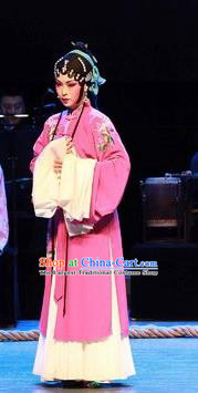 Chinese Huangmei Opera Hua Tan Garment Costumes and Headpieces Yu Tian Xian Traditional Anhui Opera Rosy Dress Diva Apparels