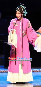Chinese Huangmei Opera Hua Tan Garment Costumes and Headpieces Yu Tian Xian Traditional Anhui Opera Rosy Dress Diva Apparels