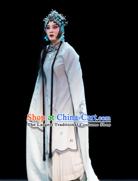 Chinese Huangmei Opera Actress Diva Garment Costumes and Headdress Luo Pa Ji Traditional Anhui Opera Chen Saijin Dress Distress Maiden Apparels