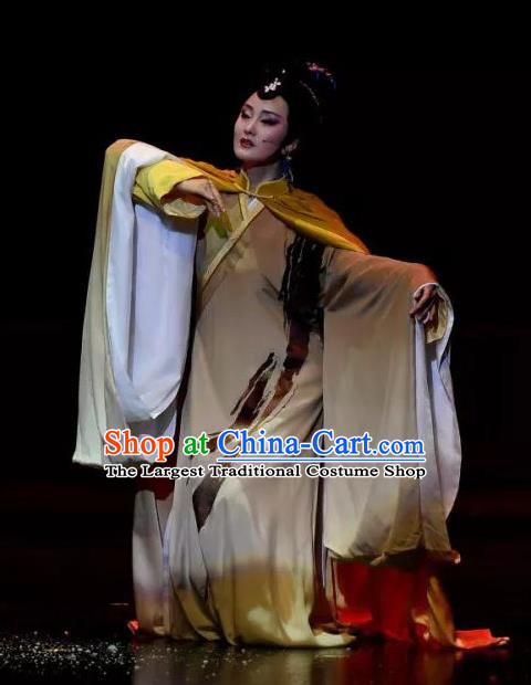 Chinese Huangmei Opera Taoist Nun Yu Zhen Costumes and Headpieces Taibai Drunk Traditional Anhui Opera Dress Actress Brown Garment Apparels