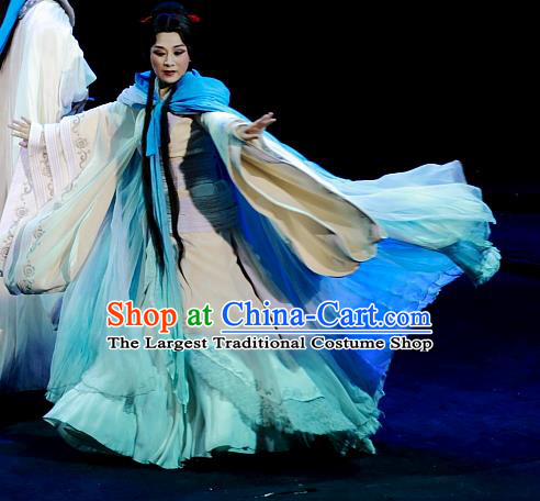 Chinese Huangmei Opera Actress Diva Garment Costumes and Headpieces Xiao Qiao Chu Jia Traditional Anhui Opera Young Female Dress Apparels