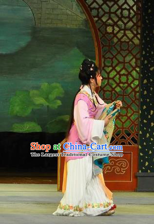Chinese Shaoxing Opera Xiao Dan Dress Dream of the Red Chamber Yue Opera Actress Costumes Apparels Servant Girl Garment and Hair Accessories