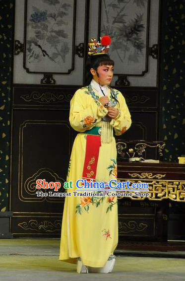 Chinese Classical Shaoxing Opera Young Male Garment Apparels Dream of the Red Chamber Costumes Yue Opera Scholar Jia Baoyu Yellow Robe and Hair Accessories