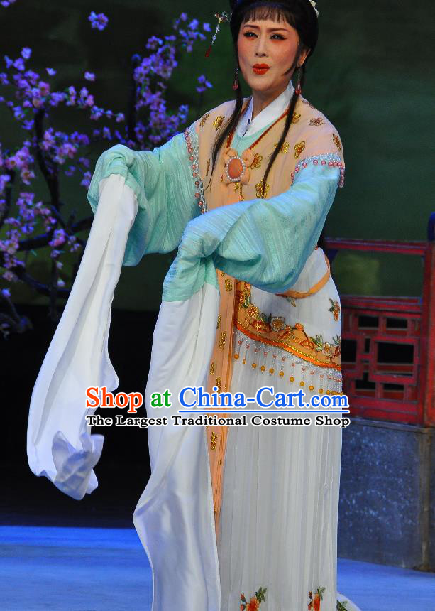 Chinese Shaoxing Opera Lin Daiyu Dream of the Red Chamber Dress Yue Opera Hua Tan Costumes Garment Patrician Lady Apparels and Headpieces
