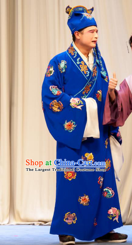 Geng Niang Chinese Ping Opera Young Male Costumes and Headwear Pingju Opera Robber Wang Shiba Apparels Clown Clothing