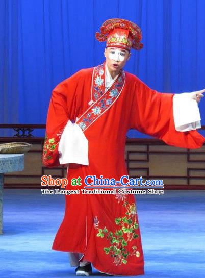 Zhu Hen Ji Chinese Ping Opera Clown Male Song Cheng Costumes and Headwear Pingju Opera Chou Apparels Clothing