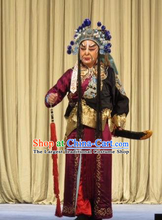 Zhu Hen Ji Chinese Ping Opera Soldier Costumes and Headwear Pingju Opera Jing Role Apparels Clothing