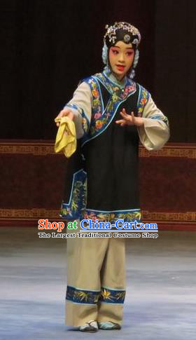 Chinese Ping Opera Xiaodan Apparels Costumes and Headdress Zhen Zhu Shan Traditional Pingju Opera Servant Girl Dress Garment