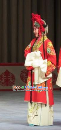 Chinese Ping Opera Bride Wedding Garment Costumes and Headdress Jie Nv Qiao Pei Traditional Pingju Opera Hua Tan Red Dress Apparels