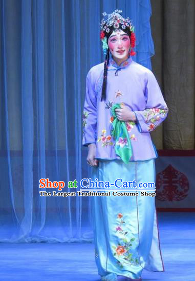 Chinese Ping Opera Rich Lady Wang Meirong Garment Costumes and Headdress Jie Nv Qiao Pei Traditional Pingju Opera Dress Ugly Female Apparels