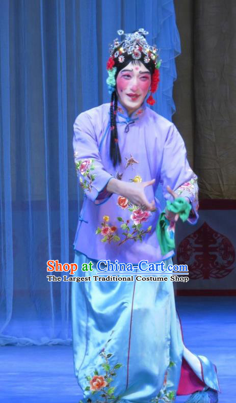 Chinese Ping Opera Rich Lady Wang Meirong Garment Costumes and Headdress Jie Nv Qiao Pei Traditional Pingju Opera Dress Ugly Female Apparels
