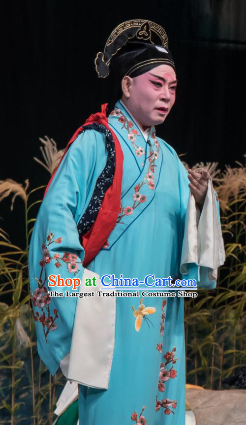 Geng Niang Chinese Ping Opera Scholar Jin Dayong Costumes and Headwear Pingju Opera Xiaosheng Young Man Blue Apparels Clothing