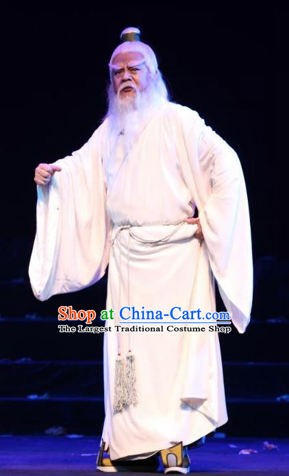 The Sword of Zhong Li Chinese Ping Opera Laosheng Costumes and Headwear Pingju Opera Sorrow Maker Zhong Liquan Apparels Elderly Male Clothing