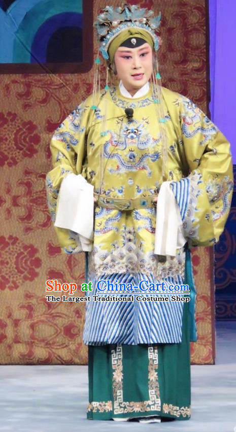 Chinese Ping Opera Dowager Countess Embroidered Robe Costumes Apparels and Headdress Qian Kun Belt Shuang Traditional Pingju Opera Pantaloon Dress Garment