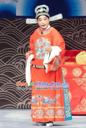 The Wrong Red Silk Chinese Ping Opera Number One Scholar Costumes Pingju Opera Young Male Apparels Niche Official Clothing and Hat