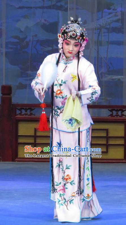 Chinese Ping Opera Young Female Costumes Flower a Matchmaker Apparels and Headpieces Traditional Pingju Opera Dress Diva Li Yue E Garment