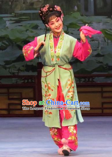 Chinese Ping Opera Xiaodan Apparels Costumes and Headpieces Nao Yan Fu Traditional Pingju Opera Servant Girl Dress Garment
