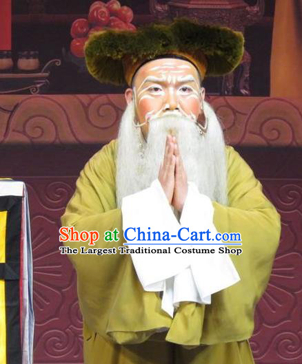 Yuan Yang Pu Chinese Ping Opera Old Man Costumes and Headwear Pingju Opera Laosheng Apparels Elderly Male Clothing