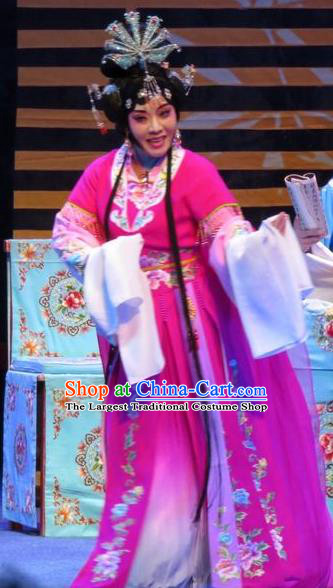 Chinese Ping Opera Actress Apparels Costumes and Headpieces The Five Female Worshipers Traditional Pingju Opera Diva Shuang Tao Rosy Dress Garment