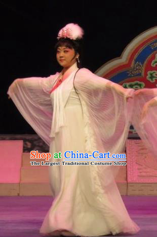 Chinese Ping Opera Actress Apparels Costumes and Headpieces Legend of Love Traditional Pingju Opera Diva Goddess White Dress Garment