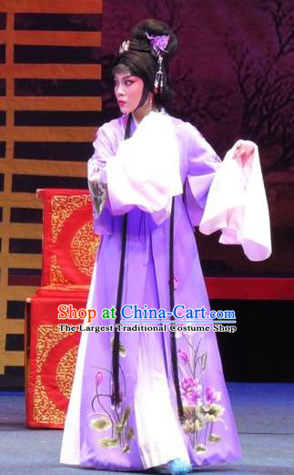 Chinese Ping Opera Diva Purple Apparels Costumes and Headpieces The Five Female Worshipers Traditional Pingju Opera Hua Tan Dress Garment