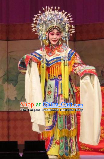 Chinese Ping Opera The Arrogant Princess Diva Apparels Costumes and Headdress Traditional Pingju Opera Garment Hua Tan Embroidered Dress