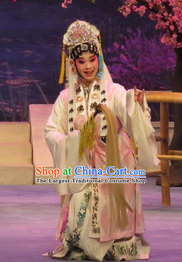 Chinese Ping Opera Actress Apparels Costumes and Headdress Peach Blossom Temple Traditional Pingju Opera Taoist Nun Chen Miaochan Dress Garment