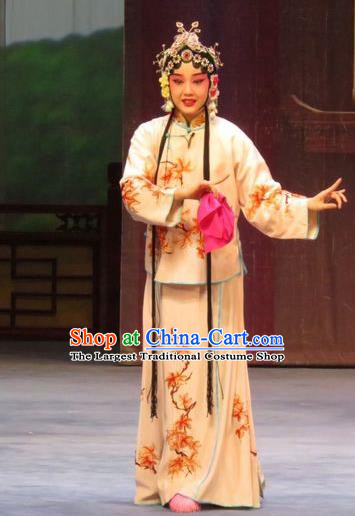 Chinese Ping Opera Xiao Dan Apparels Costumes and Headdress Li Xianglian Selling Paintings Traditional Pingju Opera Diva Dress Garment