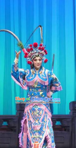 Chinese Ping Opera Blues Costumes Apparels and Headpieces Yang Bajie You Chun Traditional Pingju Opera Swordsplay Female Dress Garment
