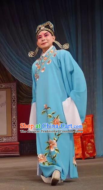 Chong Yuan Ji Chinese Ping Opera Scholar An Keqin Costumes and Headwear Pingju Opera Xiaosheng Apparels Young Male Clothing