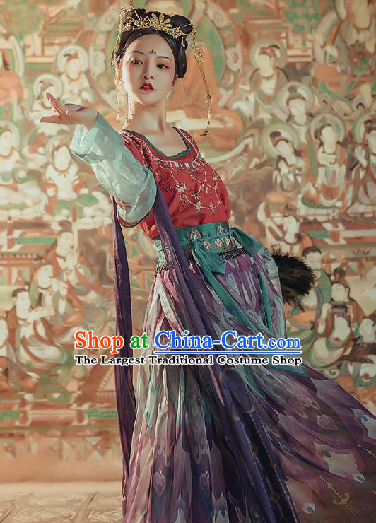 Chinese Traditional Tang Dynasty Hanfu Dress Ancient Royal Princess Embroidered Apparels Historical Costumes