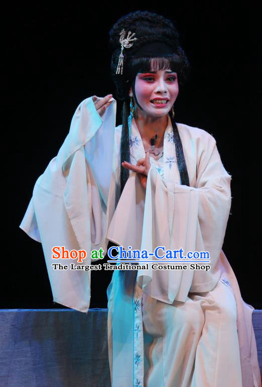 Chinese Shaoxing Opera Distress Maiden Dress Garment A Tragic Marriage Yue Opera Dan Wang Lianjuan Costumes Apparels and Headpiece