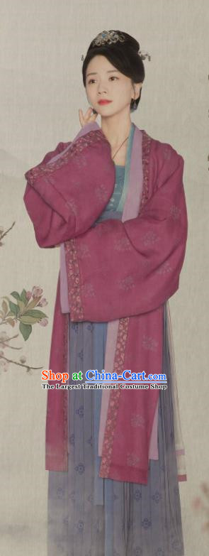 Chinese Ancient Noble Lady Hanfu Dress Drama Serenade of Peaceful Joy Historical Costumes Song Dynasty Imperial Consort Garment and Hair Accessories