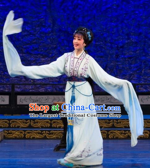 Chinese Shaoxing Opera Diva Hua Tan Dress Yue Opera Wu Nv Bai Shou Costumes Youngest Daughter Garment Yang Sanchun Apparels and Headpieces