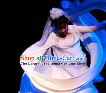 Chinese Shaoxing Opera Courtesan Costumes and Headdress Yue Opera The Ungrateful Lover Qing Tan Jiao Guiying Garment Apparels Hua Tan White Dress