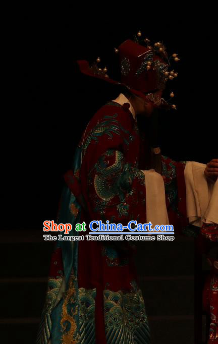 Chinese Yue Opera Elderly Male Embroidered Robe The Ungrateful Lover Qing Tan Garment Costumes and Headwear Shaoxing Opera Laosheng Apparels Official Clothing