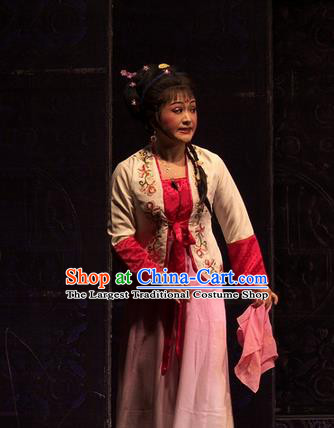 Chinese Shaoxing Opera Xiao Dan Dress Yue Opera Wu Nv Bai Shou Costumes Garment Servant Girl Cui Yun Apparels and Hair Ornaments