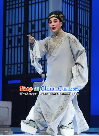 Chinese Yue Opera Xiang Luo Ji Young Male Apparels Costumes and Hat Shaoxing Opera Xiaosheng Clothing Scholar Zhang Garment